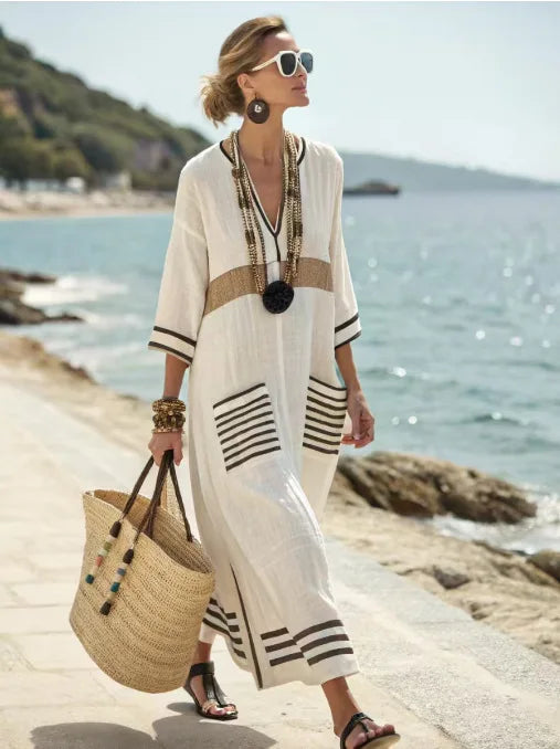Vestido Bohemio Rayas Talla Grande RHJPEADL - Verano Casual Holgado