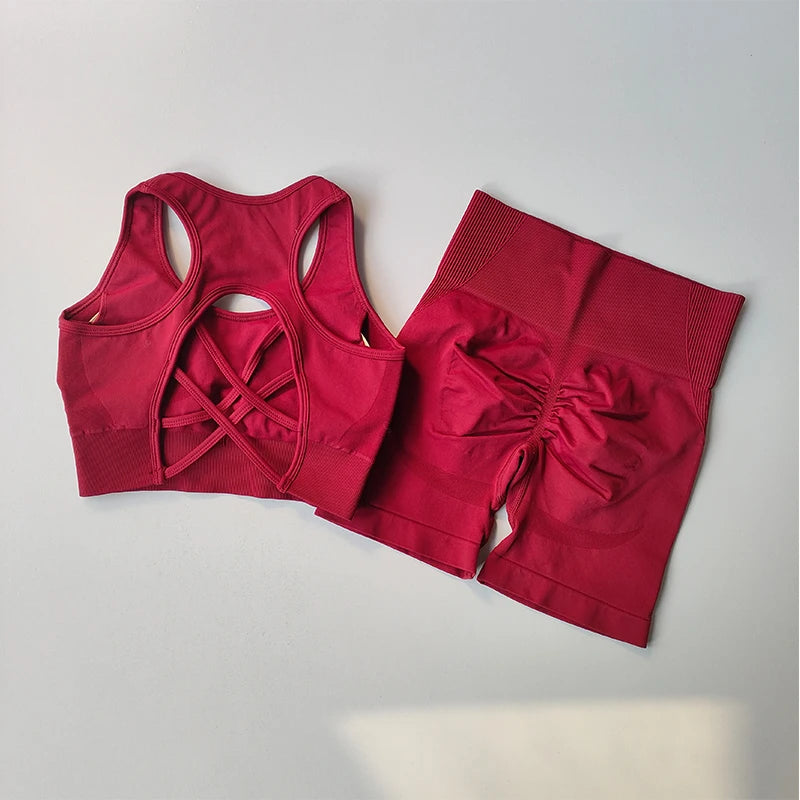 Conjunto Yoga Mujer Sin Costuras Sexy (2 Piezas) Fitness