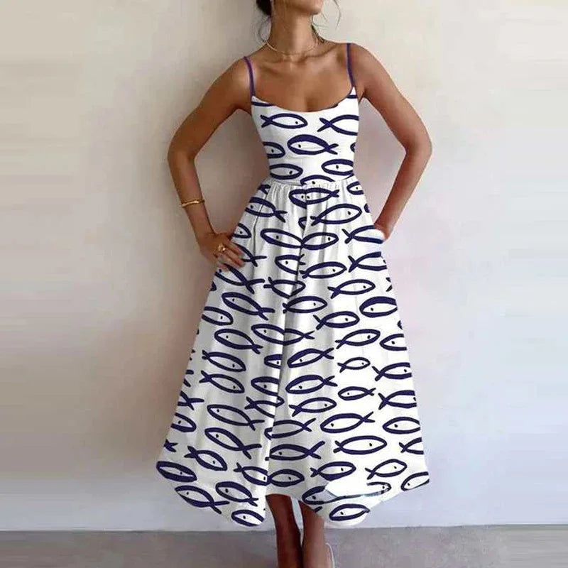 Vestido Midi Rosa Vacaciones Mujer 2026 Elegante Tirantes Finos Línea A