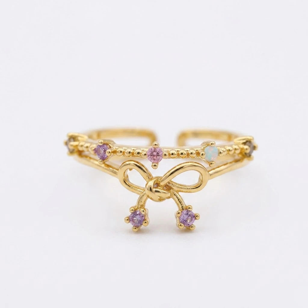 Anillo Flor Circon Colorido Ajustable - Joyería Vintage para Mujer