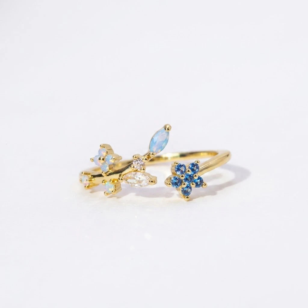 Anillo Flor Circon Colorido Ajustable - Joyería Vintage para Mujer