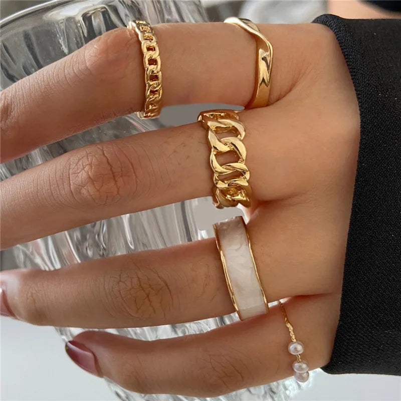 Conjunto Anillos Bohemios Circon Mujer | Modyle | Flor Luna Amor (Dorado)