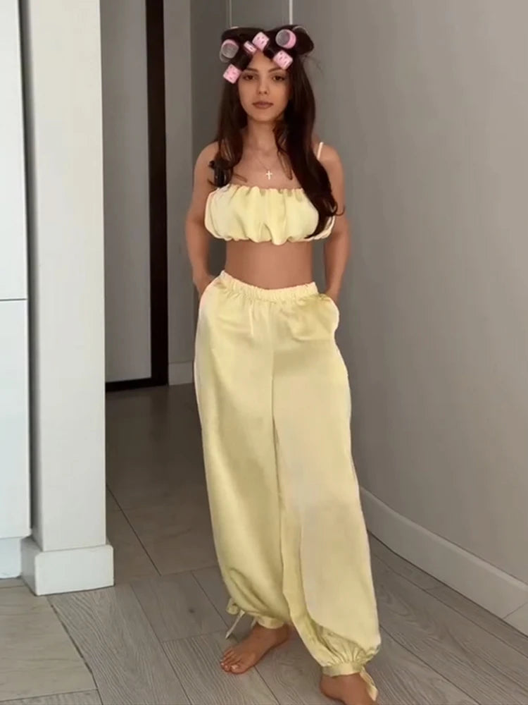 Conjunto 2 Piezas Mujer: Top Plisado y Pantalón Elástico | Chic Fiesta