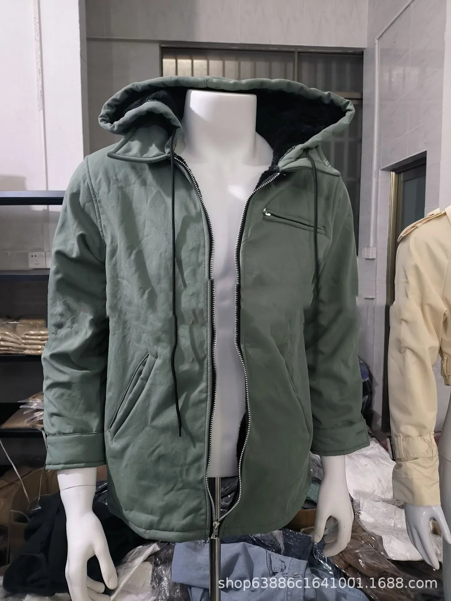 Chaquetas con Capucha Hombre: Abrigo Lana Cálido Cremallera