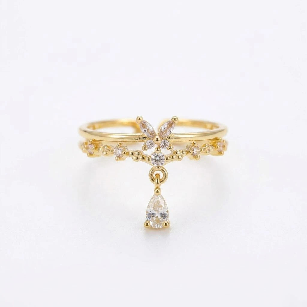 Anillo Flor Circon Colorido Ajustable - Joyería Vintage para Mujer