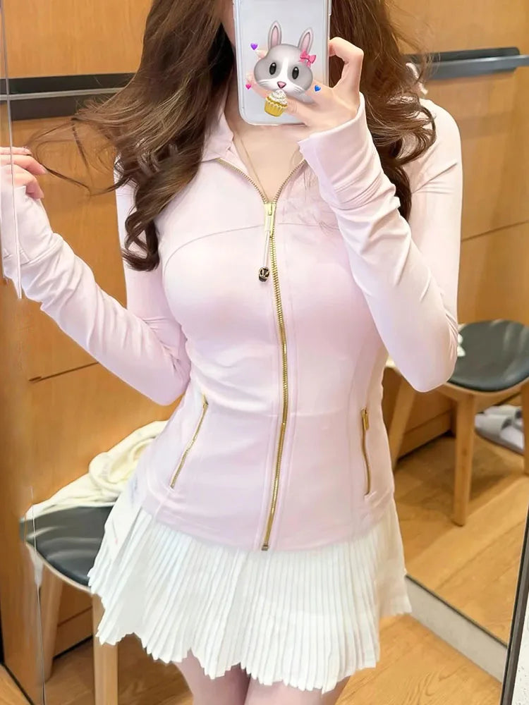 Chaqueta Deportiva Mujer LULU FLORA Cuello Alto Fitness Cremallera Dorada