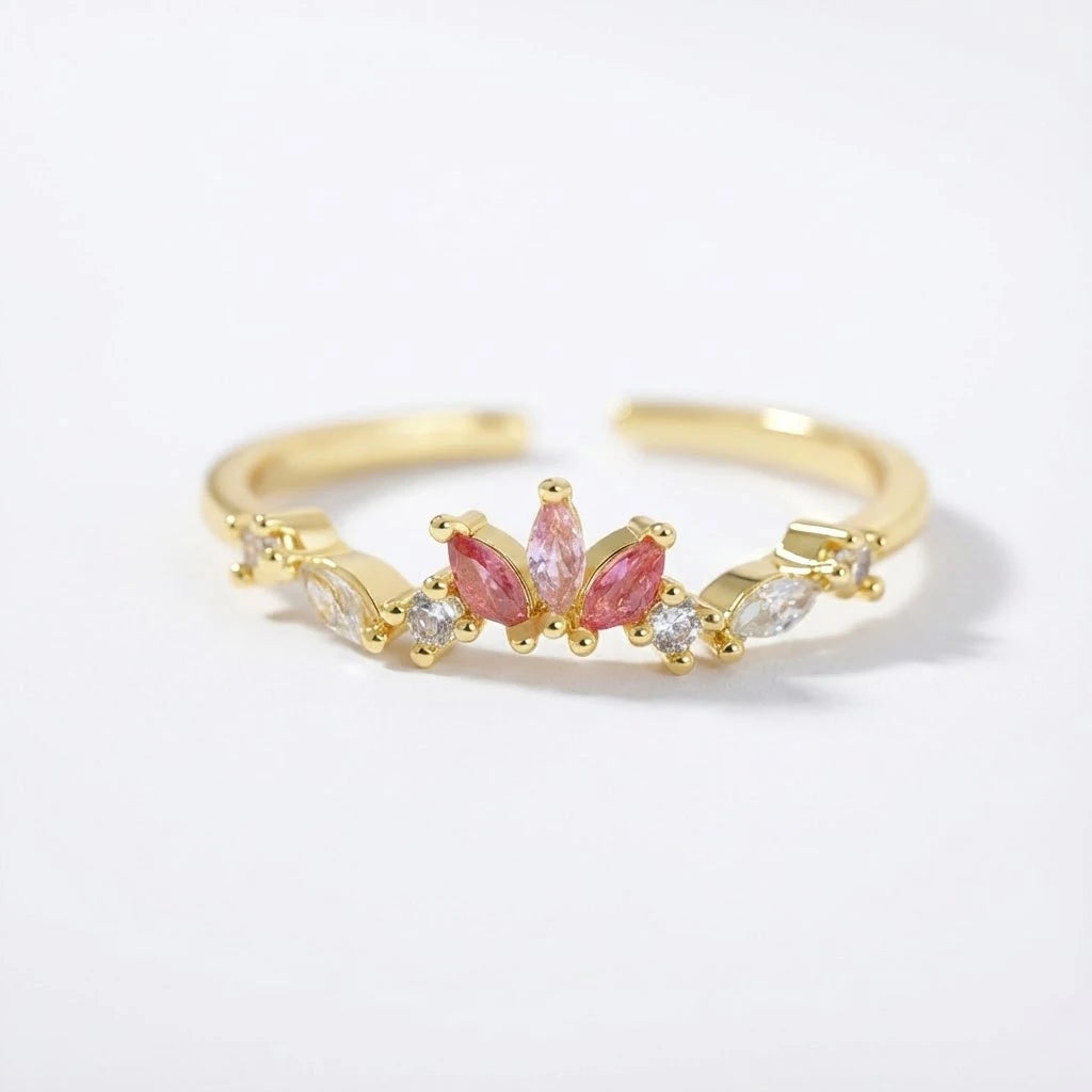 Anillo Flor Circon Colorido Ajustable - Joyería Vintage para Mujer