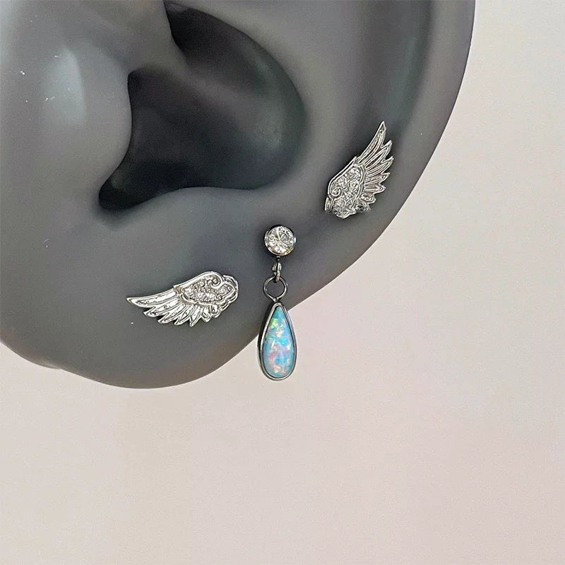Pendientes Vintage con alas de Ángel para parejas, aretes Punk para mujer, regalo de joyería de cumpleaños