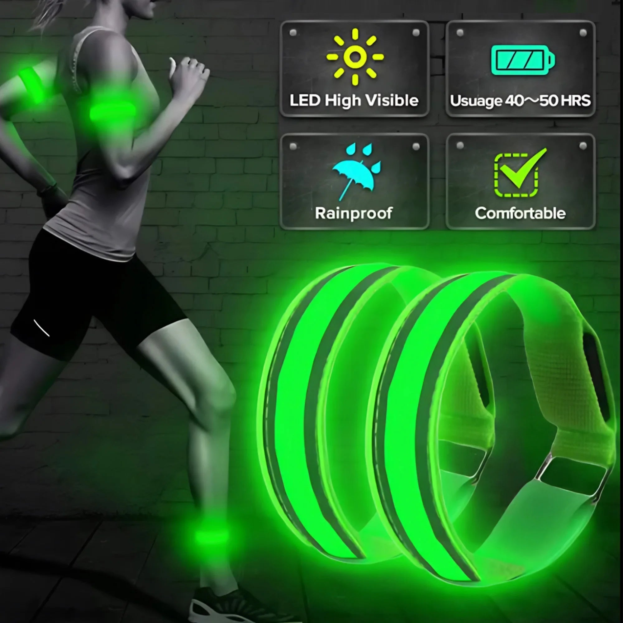Brazalete LED para Correr de Noche: Seguridad USB Recargable
