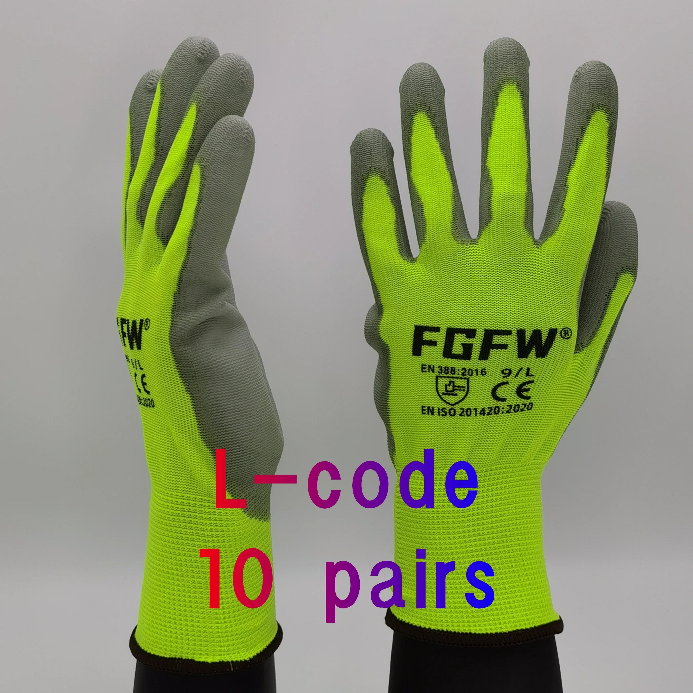 10 Pares Guantes Trabajo PU Certif. EN 388/ISO20471 Seguridad Tallas S-XL