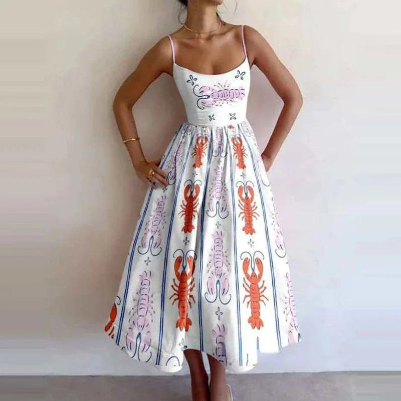 Vestido Midi Rosa Vacaciones Mujer 2026 Elegante Tirantes Finos Línea A