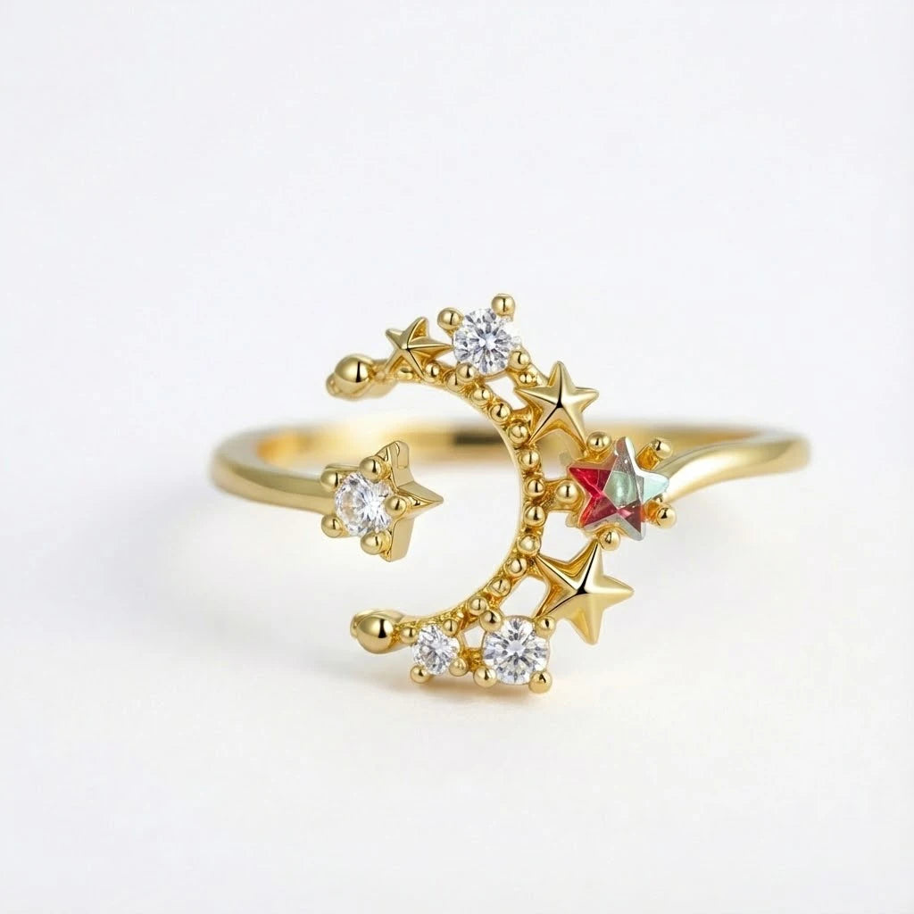 Anillo Flor Circon Colorido Ajustable - Joyería Vintage para Mujer