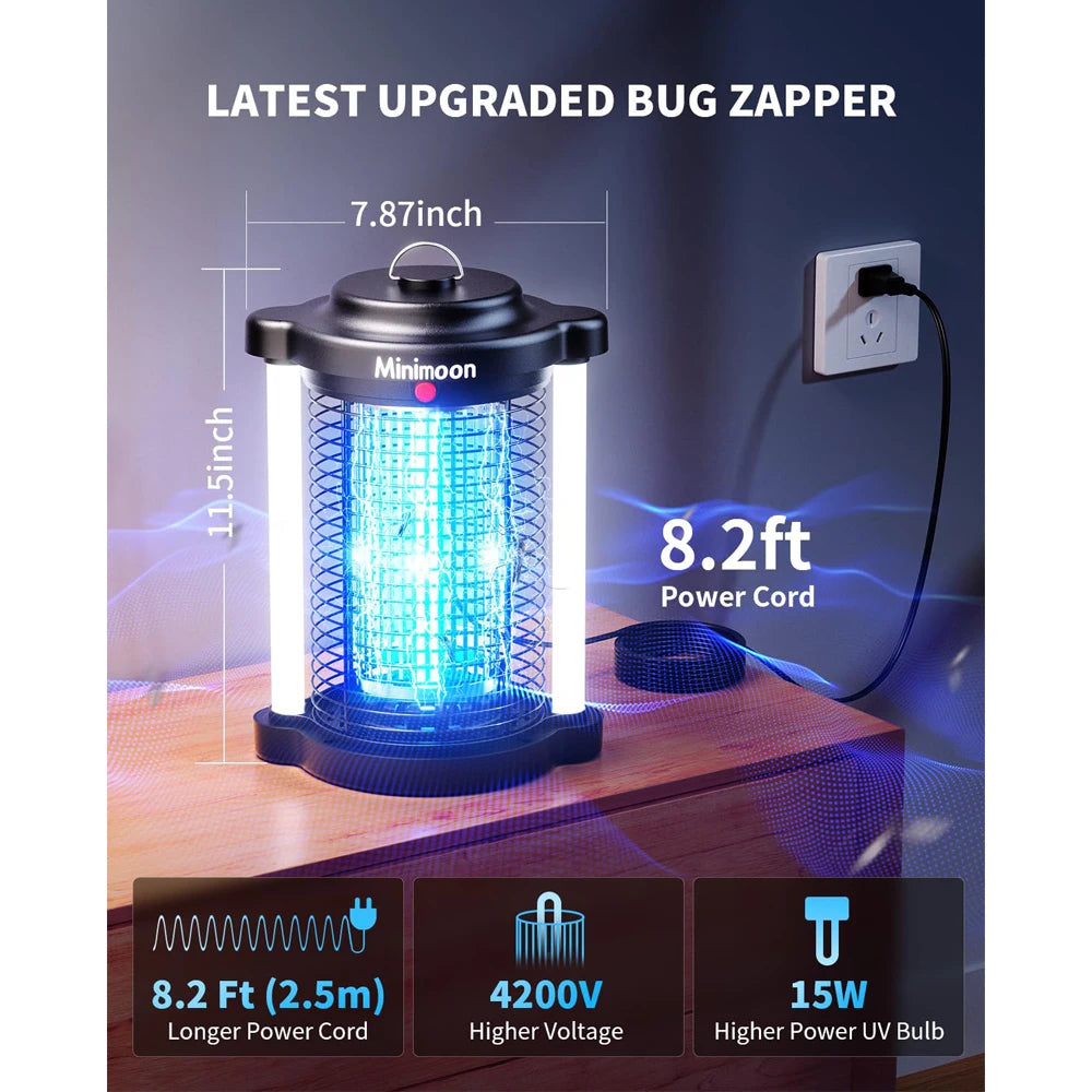 Minimoon Exterminador Mosquitos Exterior 4200V LED Dual - Trampa Insectos Eléctrica