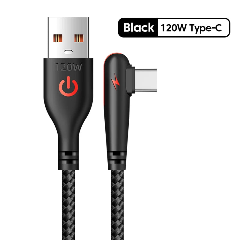 Cable USB-C 120W 90° Codo Carga Rápida Huawei Xiaomi Samsung