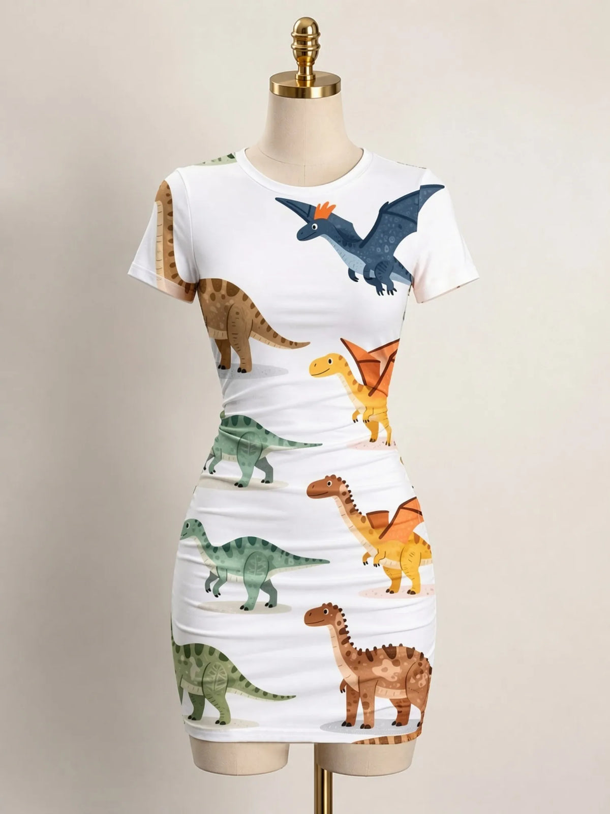 Short fitted women's mini dress with short sleeves and a high neckline, from Corporación Turística.