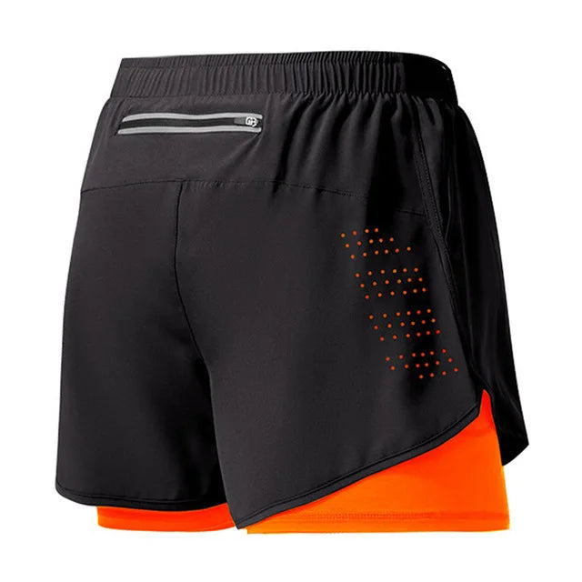 Pantalones Cortos para Correr Hombre: Doble Capa Fitness Secado Rápido