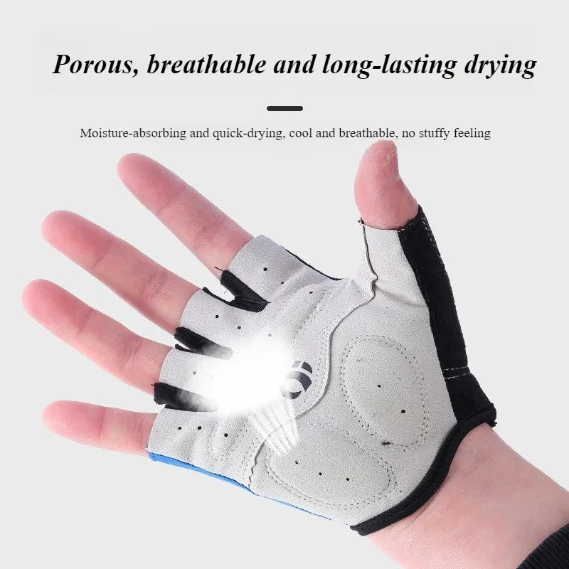 Guantes Ciclismo Medio Dedo: Silicona Antideslizante, Verano (Gris, Rojo, Azul)