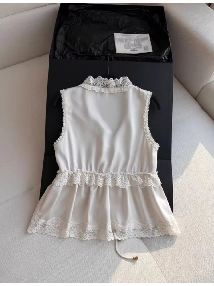 Camisola Satén Francés Volantes Sexy Cuello V Chic Coreano