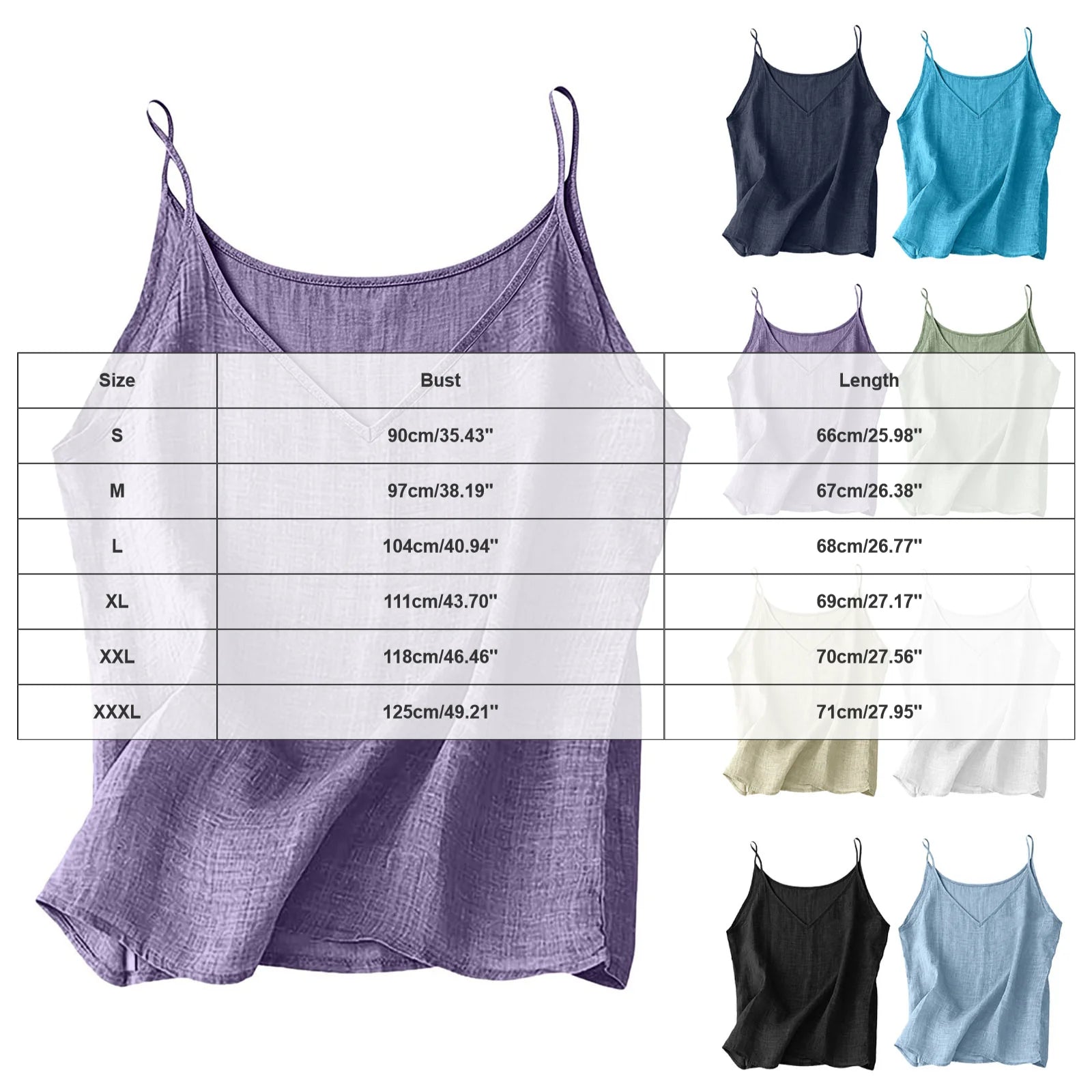 Camiseta Lino Verano Mujer | ZOMAXIUJEE | Tirantes Finos Cuello V