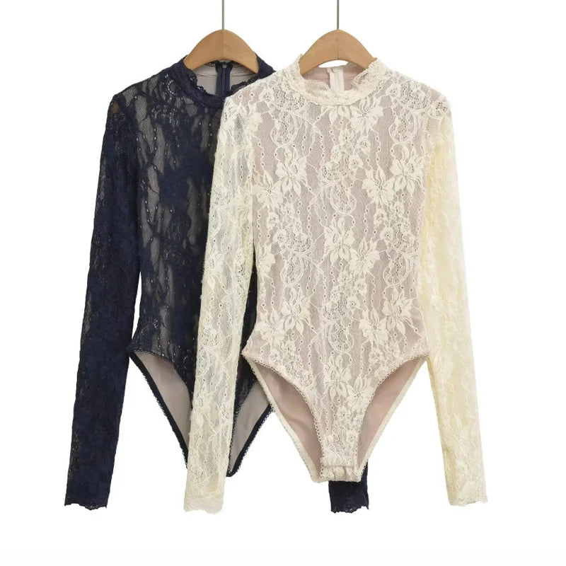 Women's Nuevo body with high neckline and long sleeves, from Corporación Turística, shown in a close-up view of the front design.