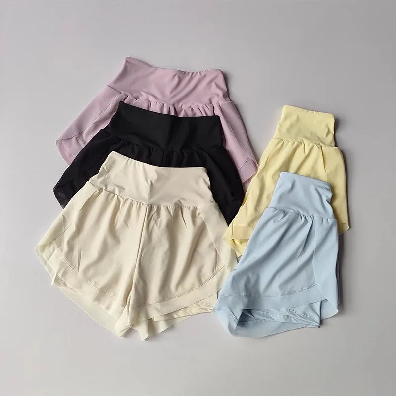 Pantalones cortos deportivos de verano para mujer, pantalones cortos de malla 2 en 1 para Yoga de secado rápido, pantalones cortos transpirables para Fitness, pantalones cortos deportivos de cintura alta para correr