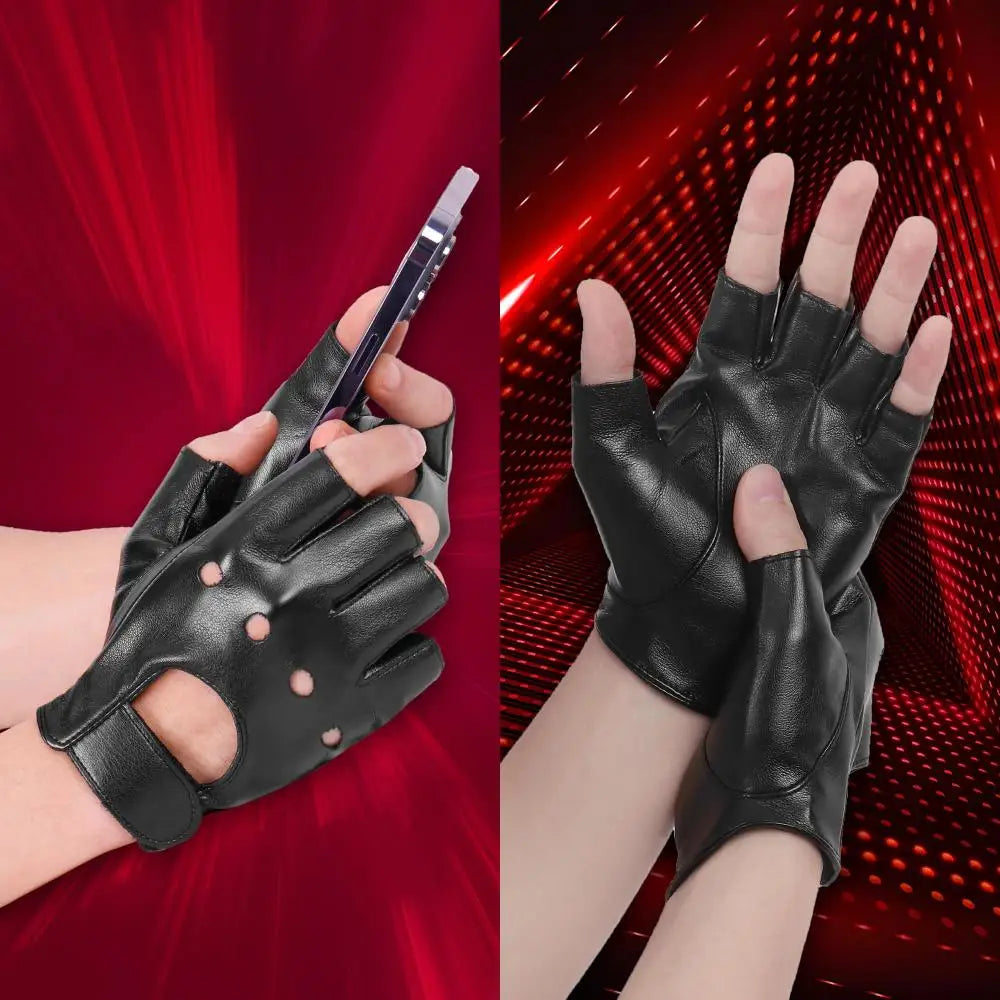 DOMEN Guantes Cuero Sintético Sin Dedos Unisex - Moto, Fitness