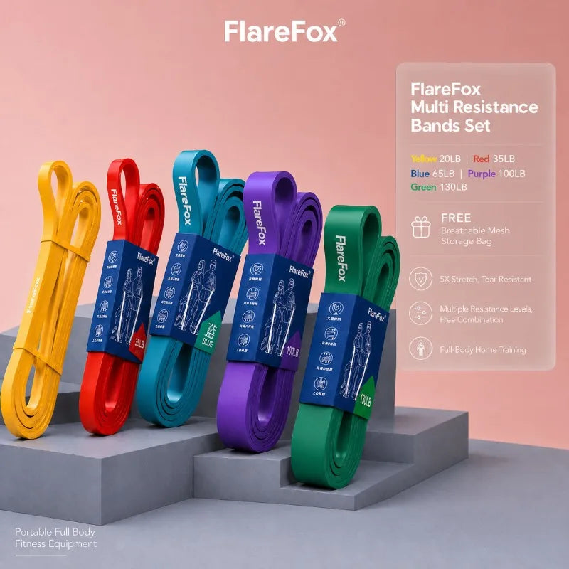 Bandas de Resistencia FlareFox: Dominadas, Fuerza y Agilidad (Kit Múltiple)
