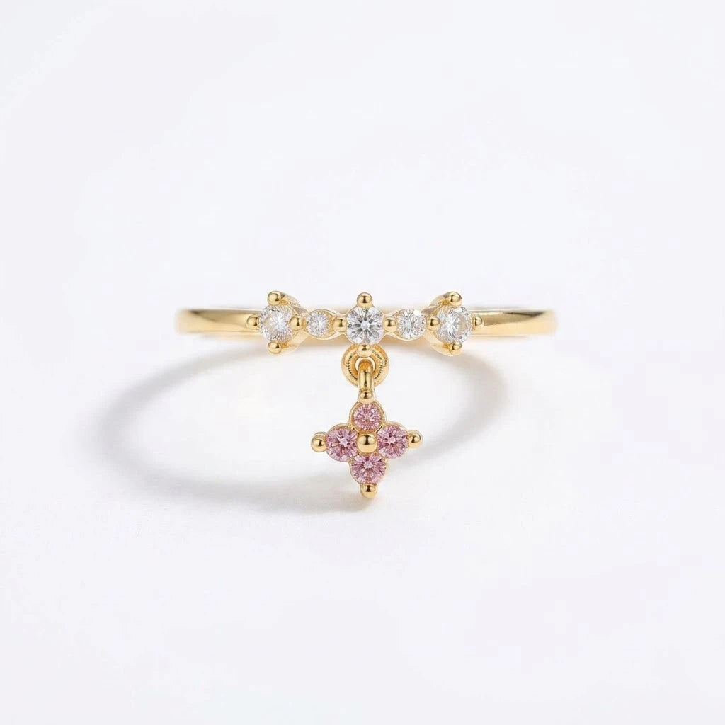 Anillo Flor Circon Colorido Ajustable - Joyería Vintage para Mujer