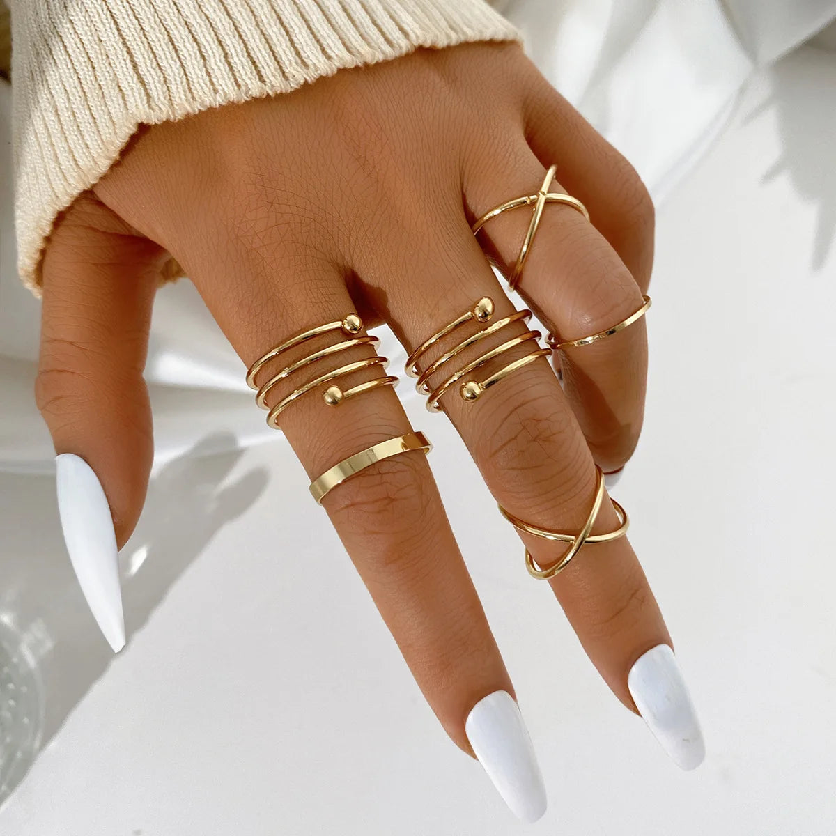 Conjunto Anillos Bohemios Circon Mujer | Modyle | Flor Luna Amor (Dorado)