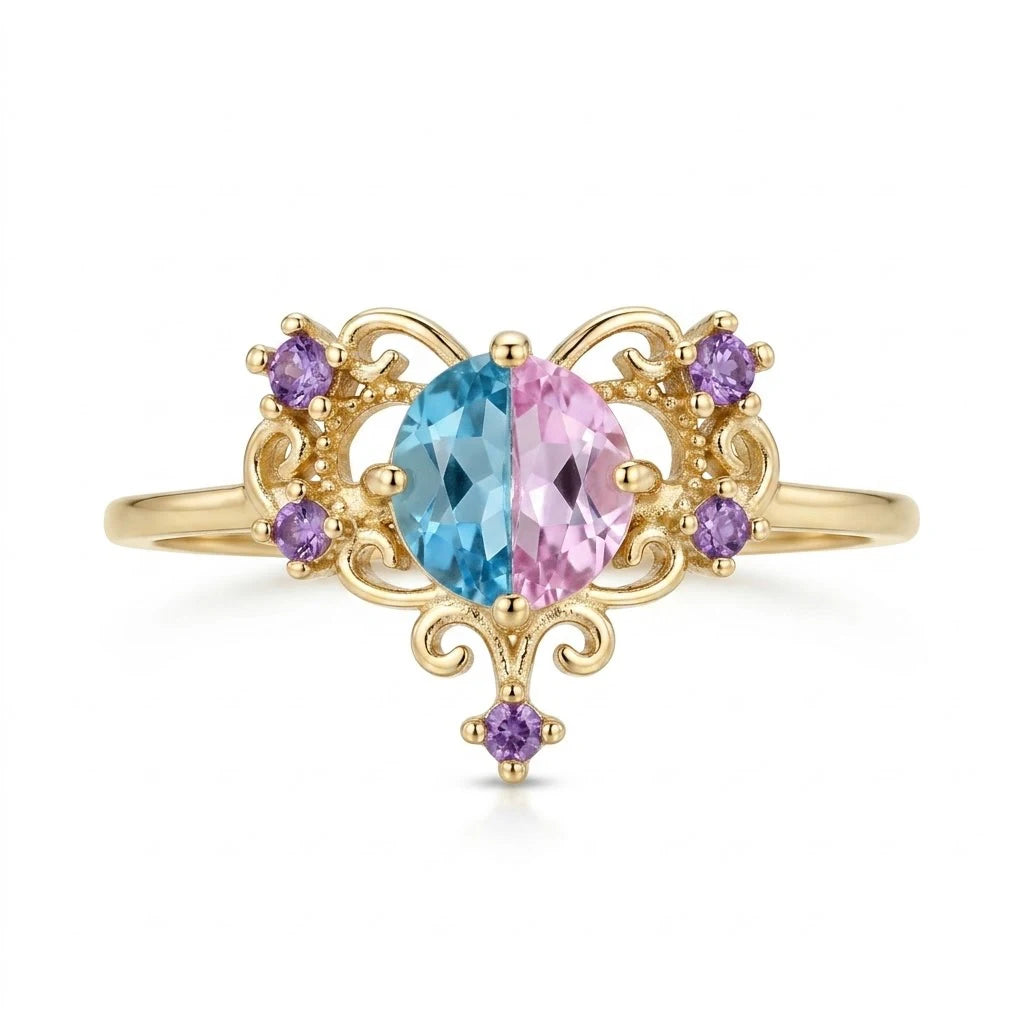 Anillo Flor Circon Colorido Ajustable - Joyería Vintage para Mujer