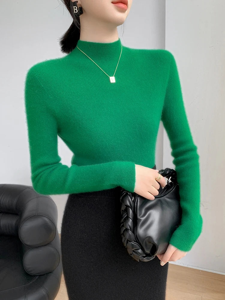 Suéter de Cachemira Mujer Cuello Mock Otoño Invierno - Addonee Cálido y Suave