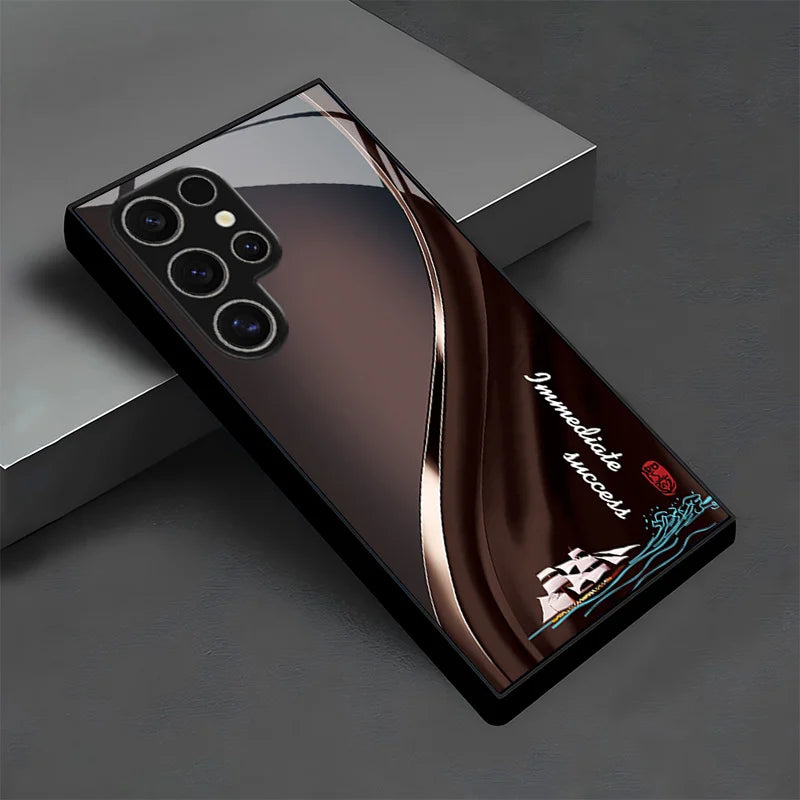 Transparent glass phone case with creative candle design, offering stylish protection for smartphones.