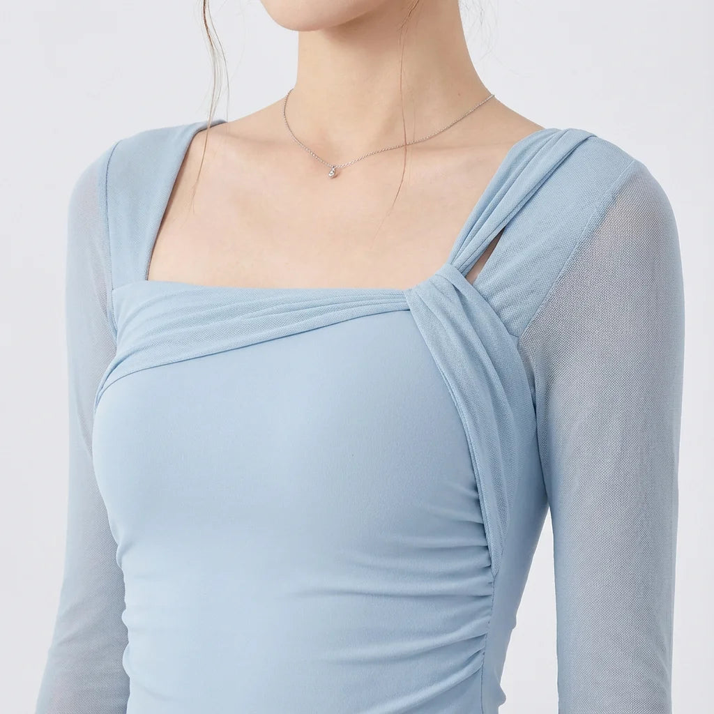 Camisa de Yoga de manga larga acolchada para mujer, Top corto, camisa de gimnasio de malla Sexy, camiseta de entrenamiento para correr, deportes de Fitness, ropa de Pilates