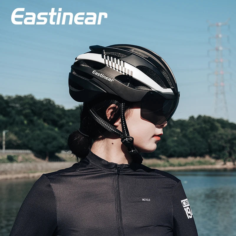 Casco de bicicleta de carretera Eastinea con gafas magnéticas casco de montar en bicicleta de montaña casco de seguridad para hombres y mujeres adultos y niños