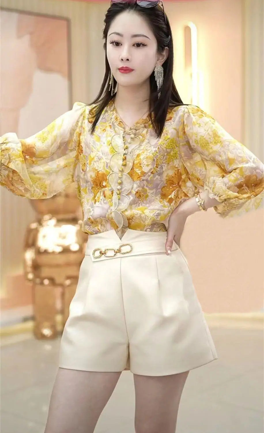 Blusa Floral Manga 3/4 Mujer: Estilo Juvenil y Fresco
