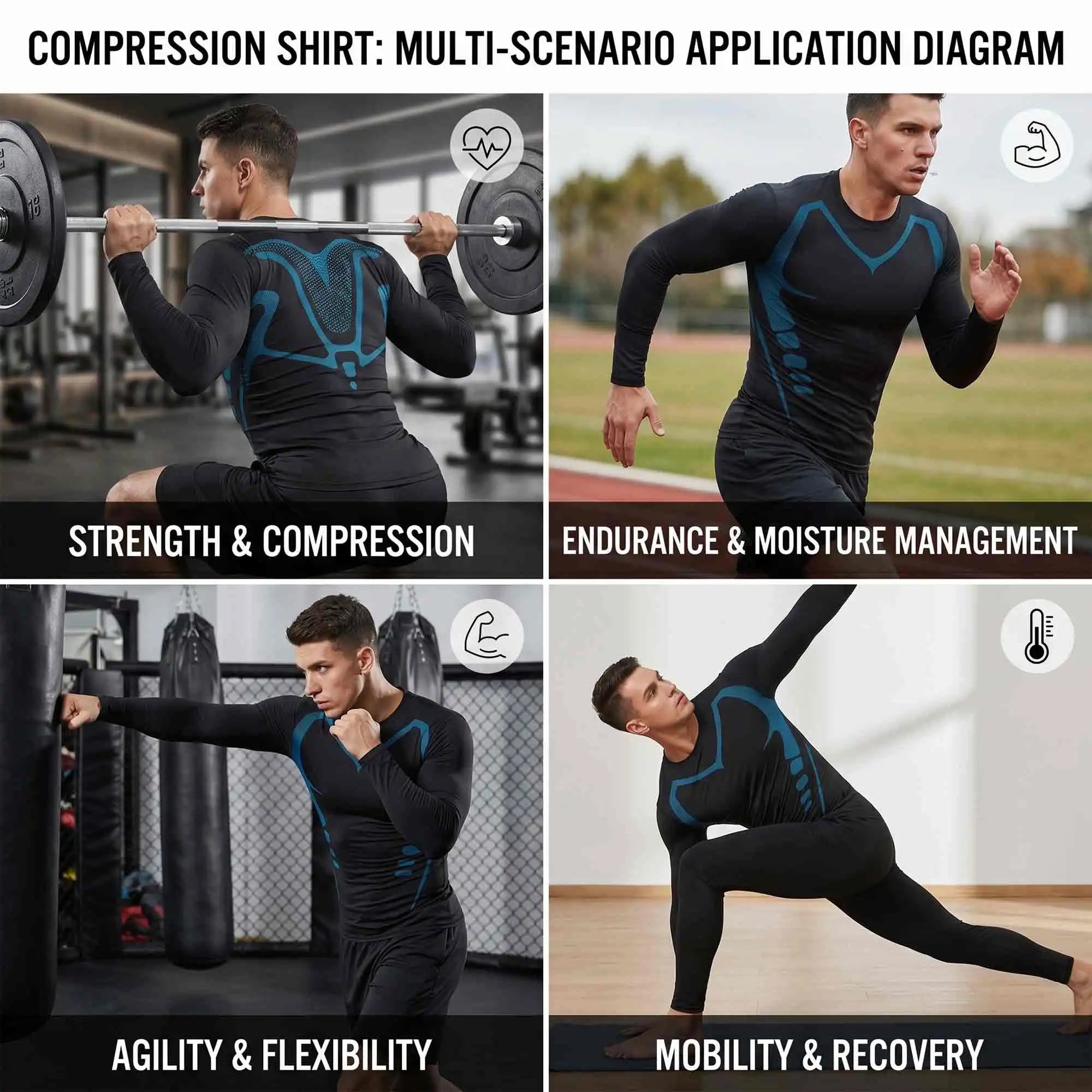 3 Camisetas Compresión Hombre Manga Larga Gimnasio Secado Rápido