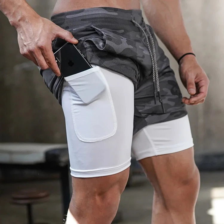 Pantalones Cortos Camuflaje Hombre Gym 2 en 1 Secado Rápido