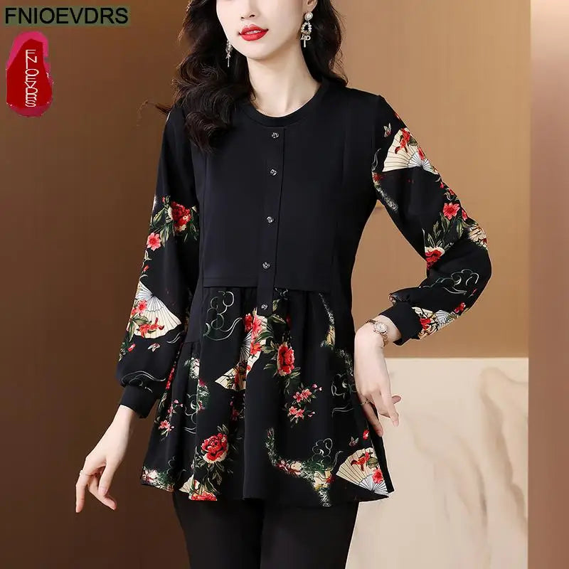 Camisa Flores Vintage Mujer Túnica Peplum Elegante Casual FNIOEVDRS