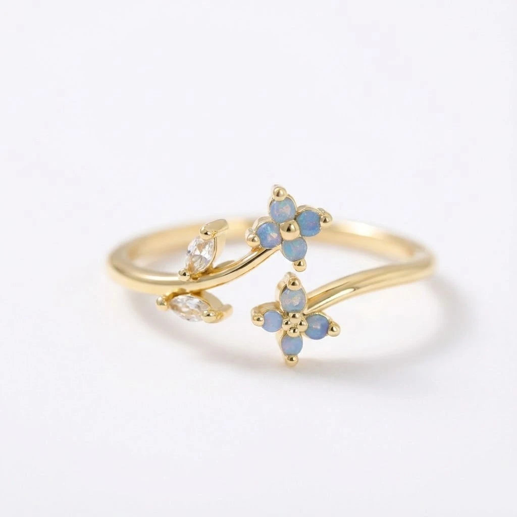 Anillo Flor Circon Colorido Ajustable - Joyería Vintage para Mujer