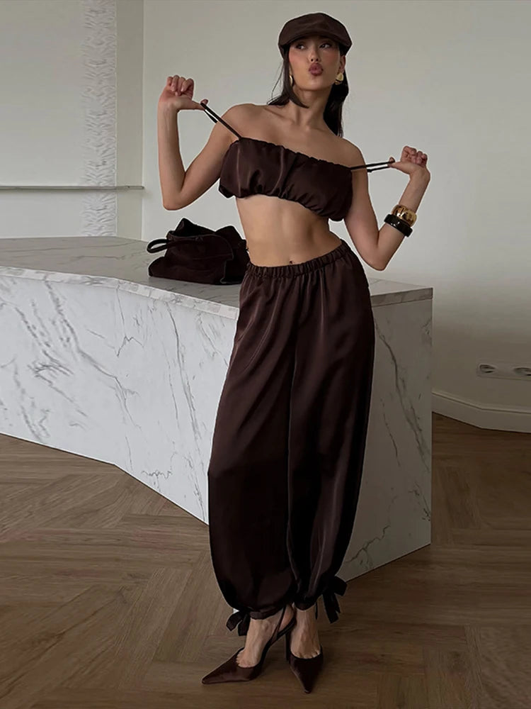 Conjunto 2 Piezas Mujer: Top Plisado y Pantalón Elástico | Chic Fiesta