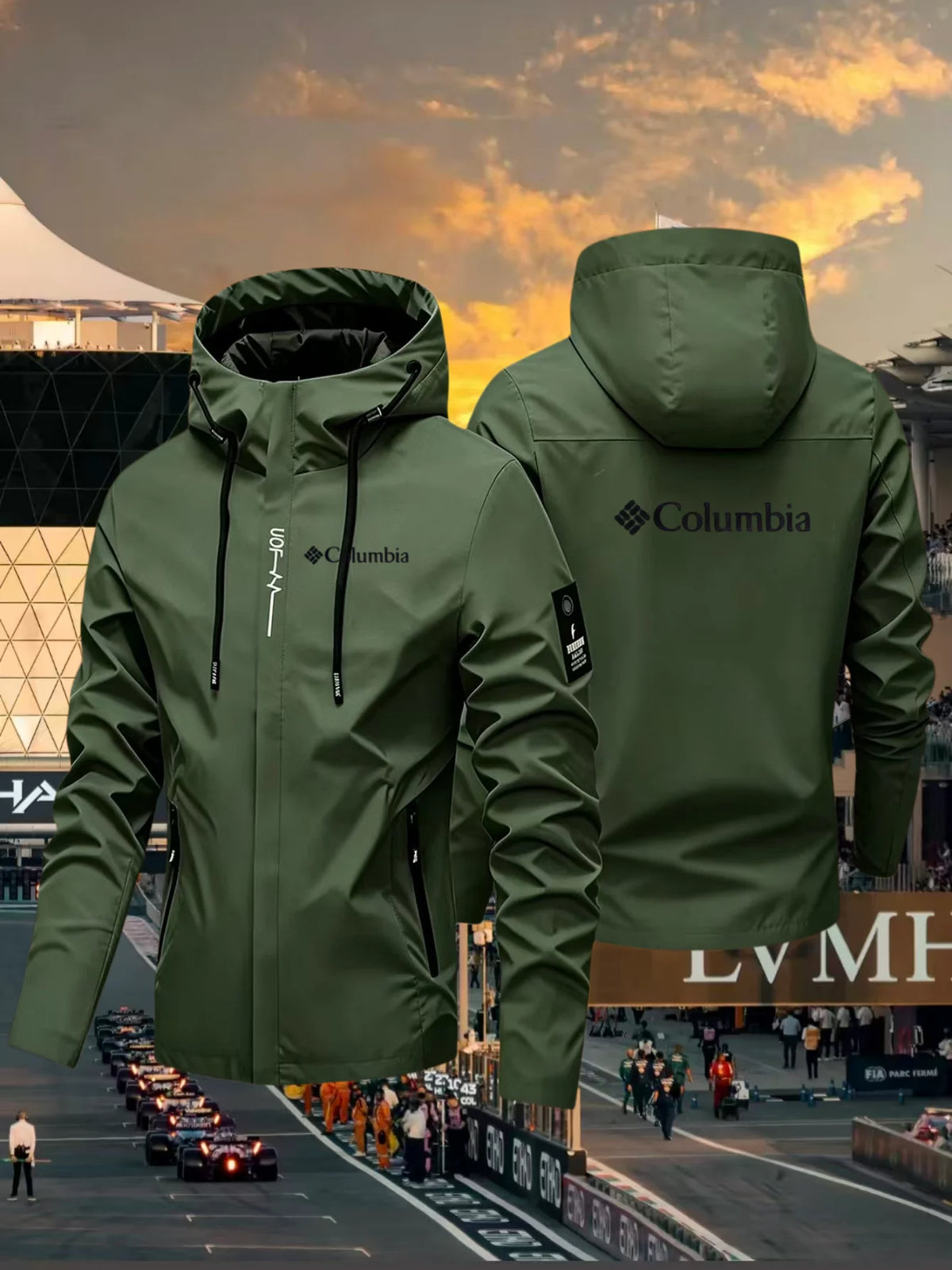 Men's lightweight waterproof jacket with hood from Corporación Turística, designed for outdoor protection and comfort.