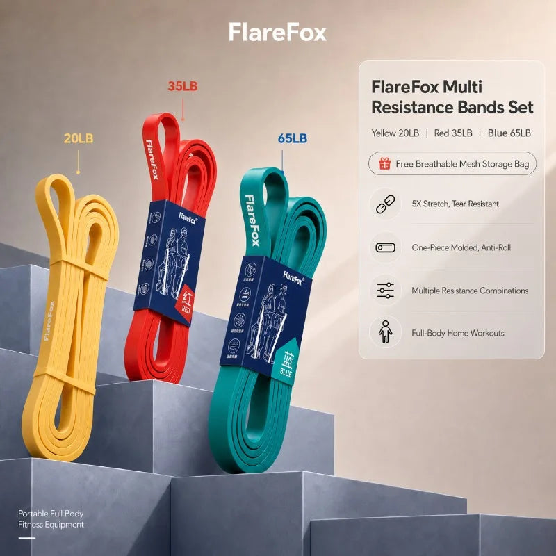 Bandas de Resistencia FlareFox: Dominadas, Fuerza y Agilidad (Kit Múltiple)