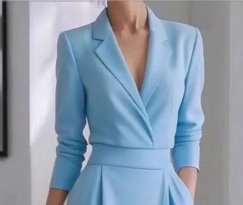 Vestido Elegante Oficina Mujer Cuello V Manga Larga - Moda Casual