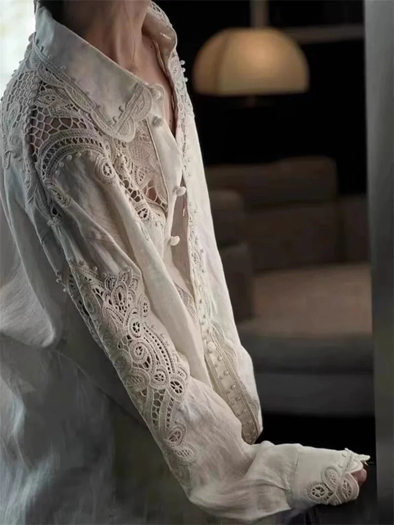 Blusa Bordada Limiguyue Floral Blanca - Elegancia Francesa Primavera/Verano