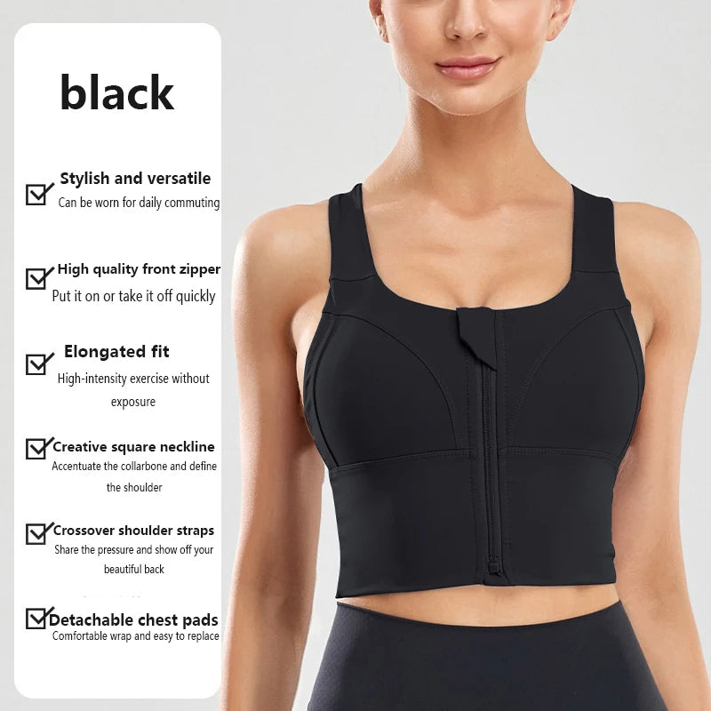 Sujetador Deportivo Mujer Talla Grande Cremallera Frontal Alto Impacto CHNMR