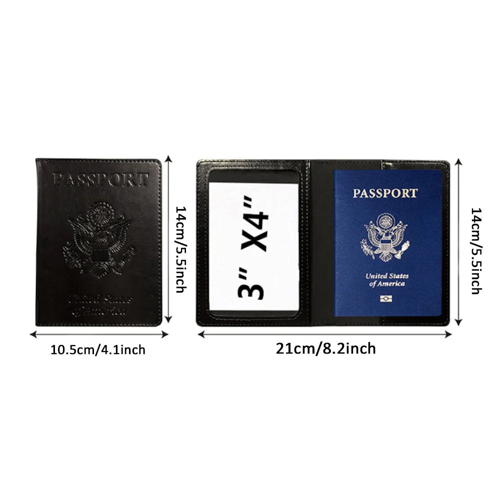 Black leather RFID passport cover by AEROCANDY with organized slots, ideal for secure travel and travel accessories.