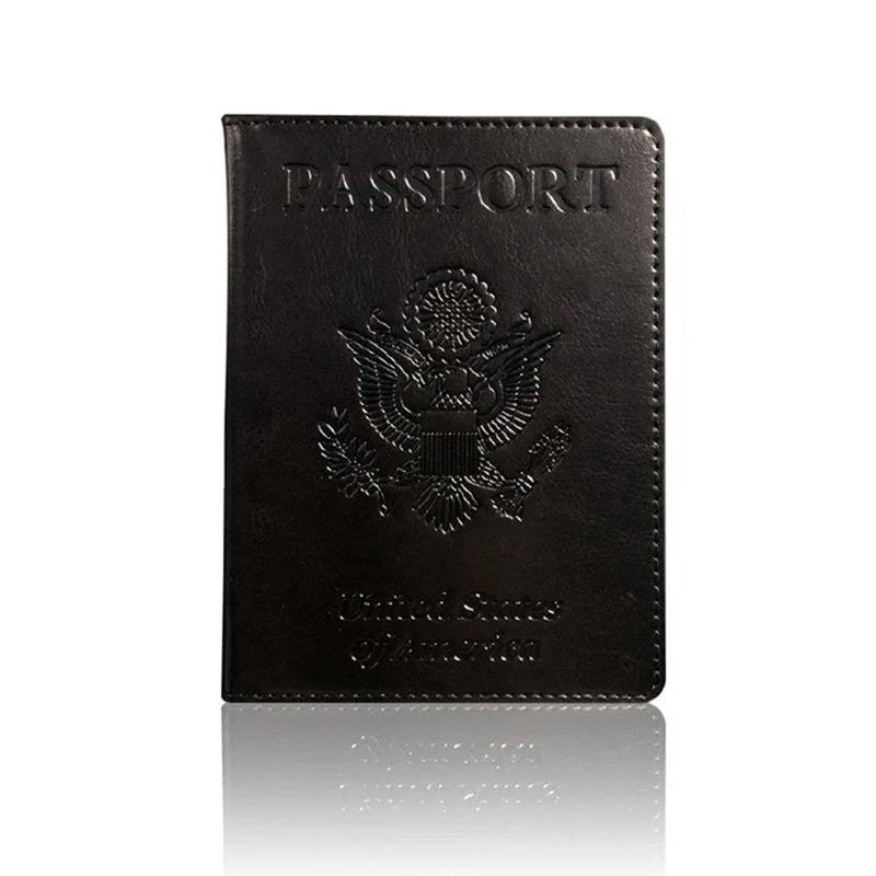 AeroCandy black leather RFID passport cover with organized compartments for secure travel and protection.