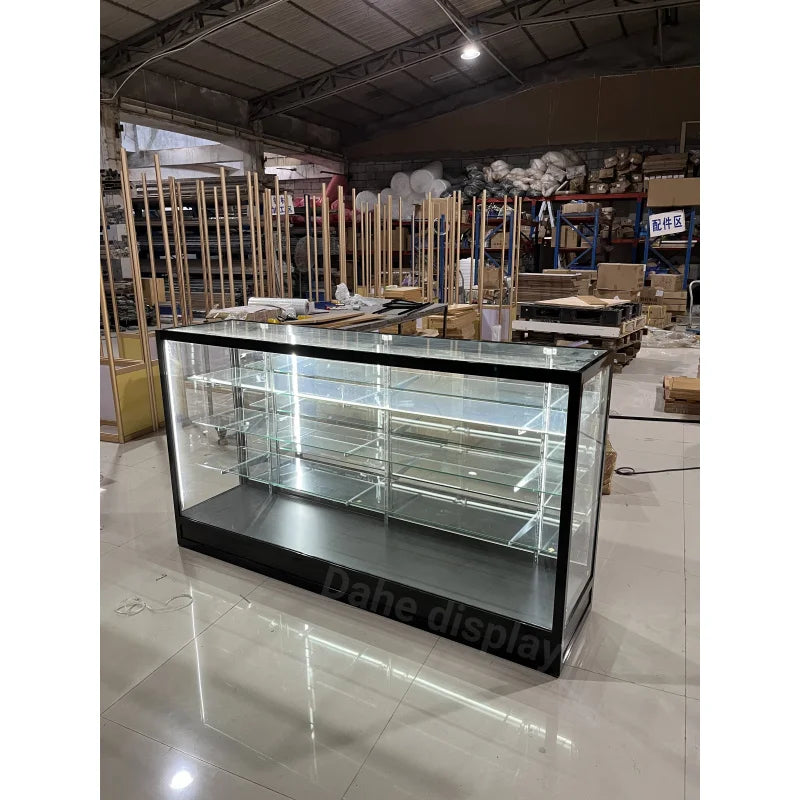 Aibaotong 70" LED modern jewelry and cosmetics display cabinet with customizable glass showcase, sleek design, and interior lighting.