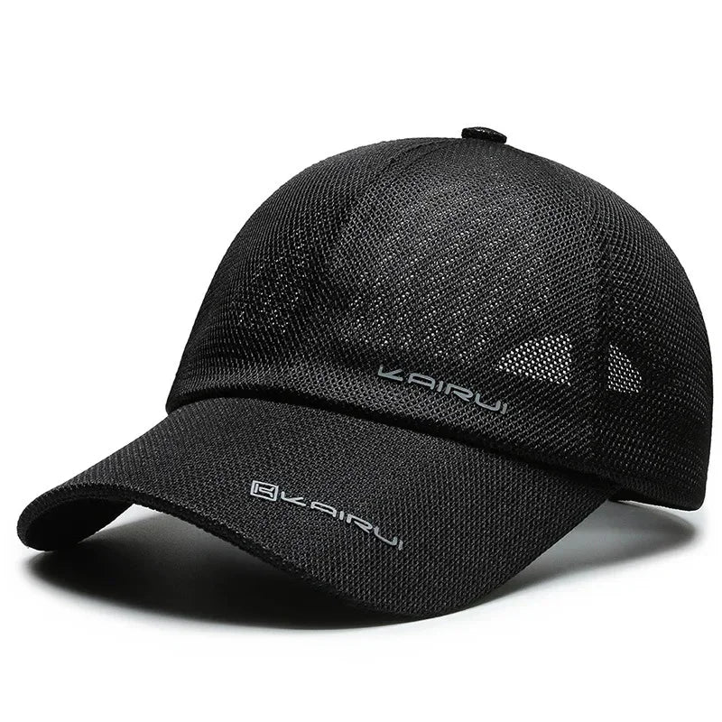 Black AIRUI unisex adjustable baseball cap, summer hip hop style with sun protection, casual accessory for outdoor wear.