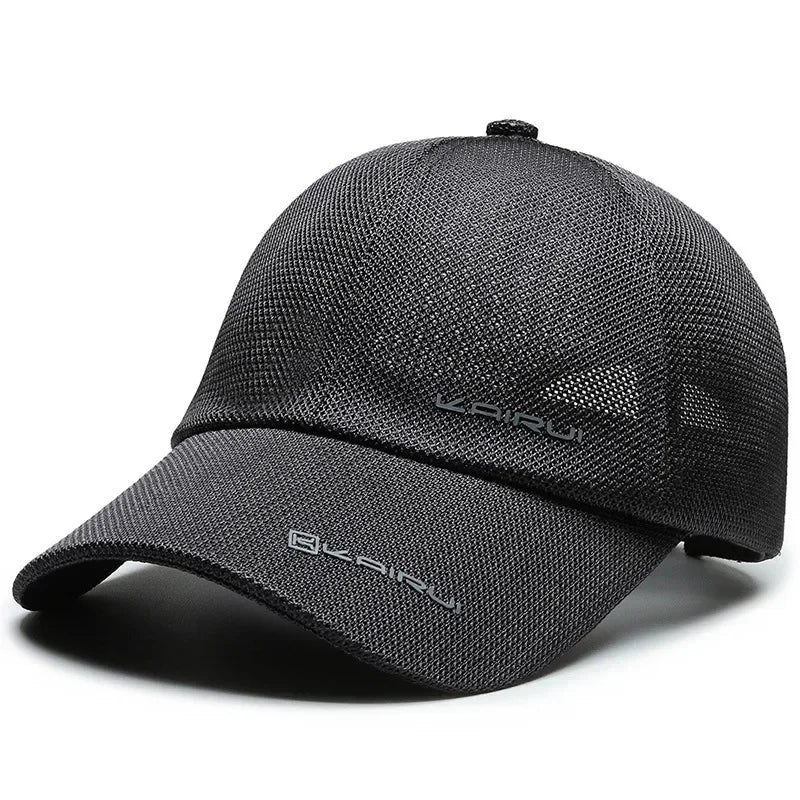 Black AIRUI unisex baseball cap, adjustable summer hat with hip hop style and solar protection, suitable for casual wear.